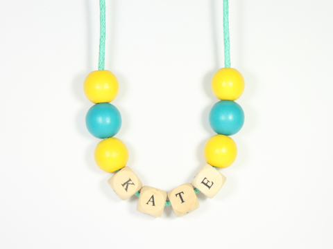 Houten kralenketting Yellow & Bluegreen - WauwPauw