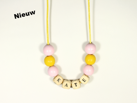 Houten kralenketting Pink & Yellow - WauwPauw